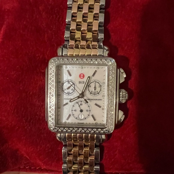 Michele Art Deco Watch XL yellow, silver and rose gold with Diamonds - Picture 6 of 11